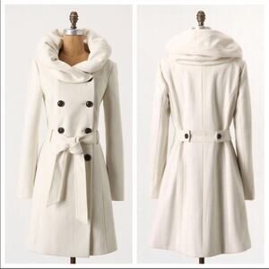 Anthropologie Elevenses 0 cream runway lapel coat bender double breasted